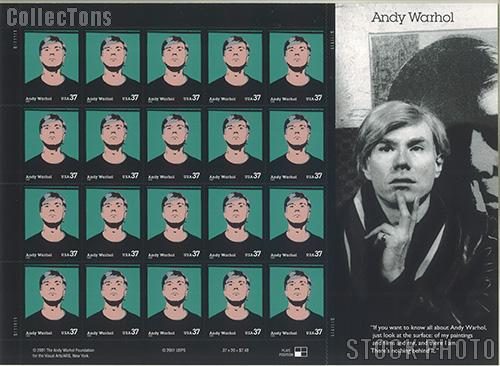 2002 Andy Warhol (1928-1987), Artist 37 Cent US Postage Stamp Unused Sheet of 20 Scott #3652