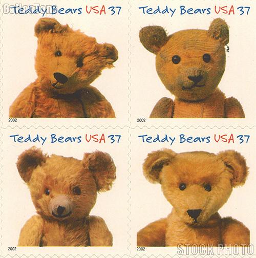 2002 Teddy Bears Centennial 37 Cent US Postage Stamp Unused Sheet of 20 Scott #3653 - #3656