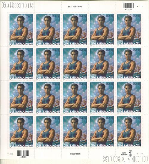 2002 Duke Kahanamoku 37 Cent US Postage Stamp Unused Sheet of 20 Scott #3660