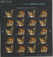 2002 Neuter and Spay 37 Cent US Postage Stamp Unused Sheet of 20 Scott #3670-#3671