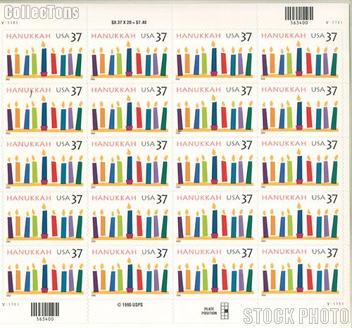 2002 Hanukkah 37 Cent US Postage Stamp Unused Sheet of 20 Scott #3672