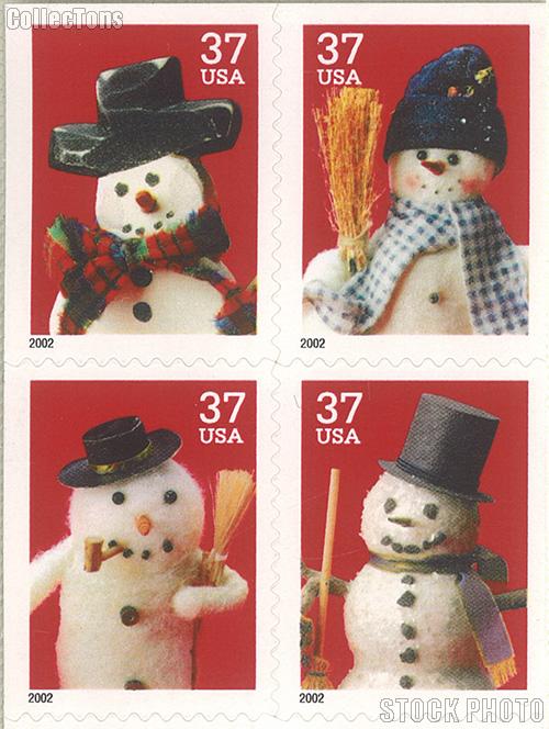 2002 Christmas - Snowman 37 Cent US Postage Stamp Unused Booklet of 20 Scott #3684B-#3687B