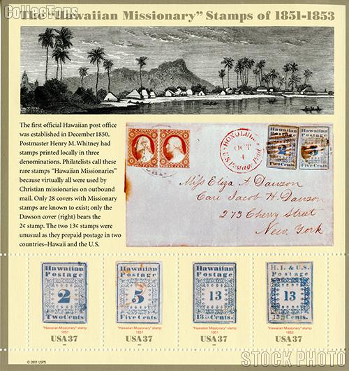 2002 Hawaiian Missionary Stamps 37 Cent US Postage Stamp Unused Sheet of 4 Scott #3694