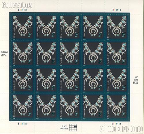 2003-2008 American Design Series - Navajo Necklace 2 Cent US Postage Stamp Unused Sheet of 20 Scott #3752