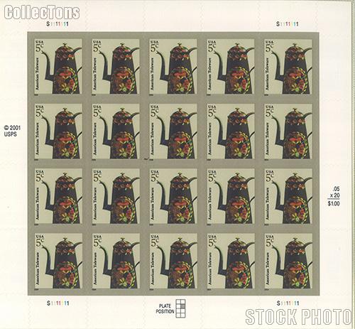 2003-2008 American Design Series - American Toleware 5 Cent US Postage Stamp Unused Sheet of 20 Scott #3756