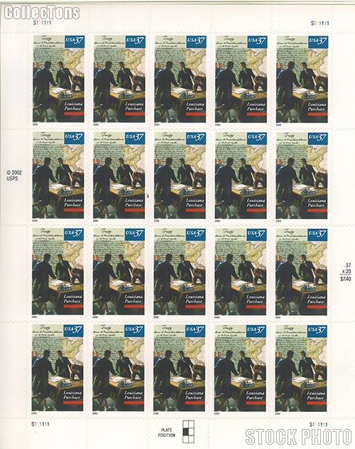 2003 Louisiana Purchase Bicentennial 37 Cent US Postage Stamp Unused Sheet of 20 Scott #3782