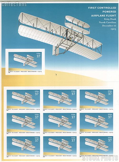 2003 First Flight of Wright Brothers Centennial 37 Cent US Postage Stamp Unused Sheet of 10 Scott #3783