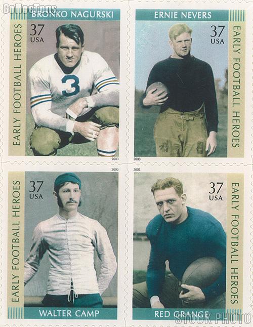 2003 Early Football Heroes 37 Cent US Postage Stamp Unused Sheet of 20 Scott #3808 - #3811