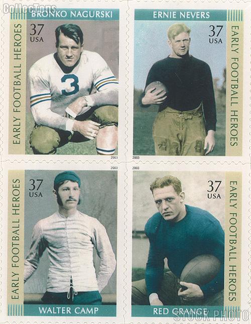 2003 Early Football Heroes 37 Cent US Postage Stamp Unused Sheet of 20 Scott #3808 - #3811