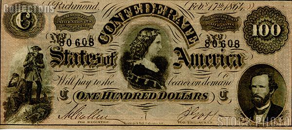 1864 Confederate States One Hundred Dollar Note
