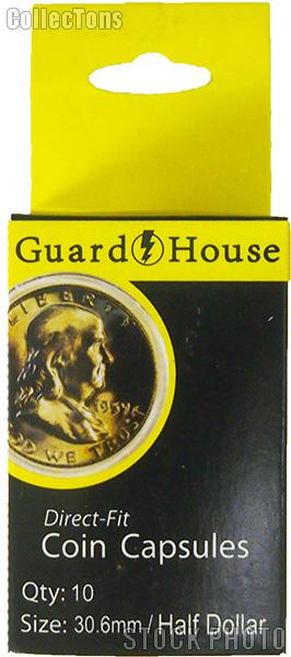 Guardhouse Box of 10 Coin Capsules for HALF DOLLARS (30.6mm)