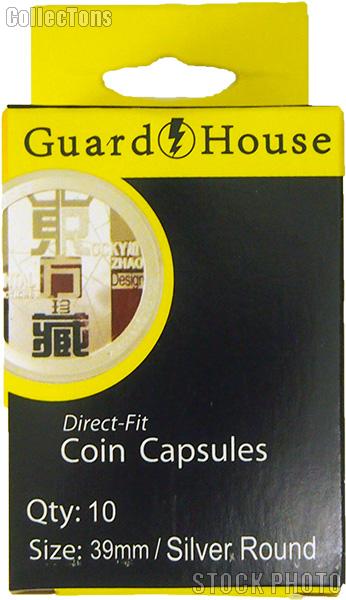 Guardhouse Box of 10 Coin Capsules for SILVER ROUNDS (39mm)