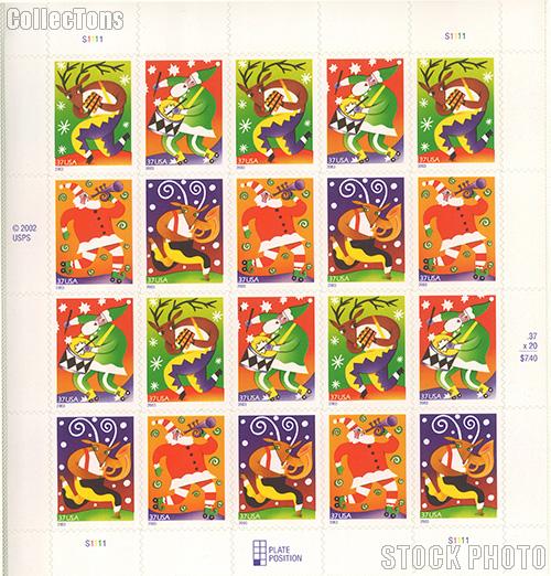 2003 Christmas Music Makers 37 Cent US Postage Stamp Unused Sheet of 20 Scott #3821 - #3824