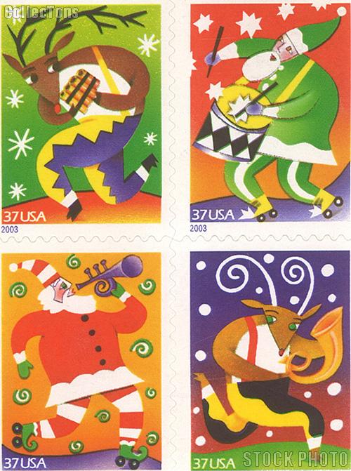 2003 Christmas Music Makers 37 Cent US Postage Stamp Unused Booklet of 20 Scott #3825 - #3828