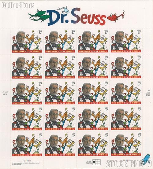 2004 Theodor Seuss Geisel (Dr. Seuss) 37 Cent US Postage Stamp Unused Sheet of 20 Scott #3835