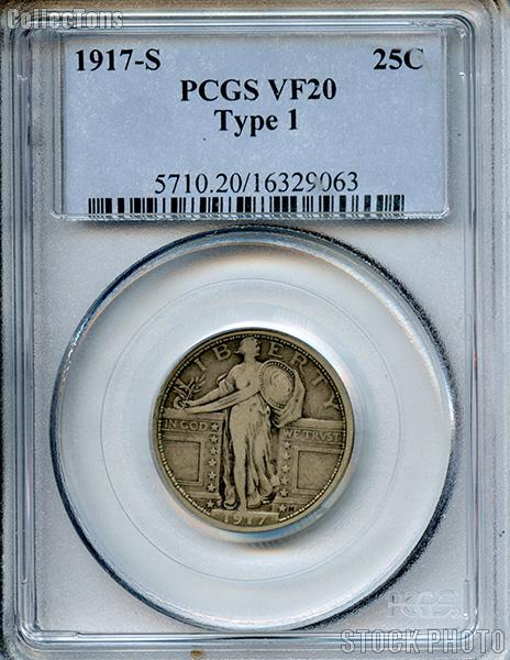 1917-S Standing Liberty Silver Quarter Type 1 in PCGS VF 20
