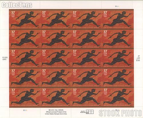 2004 Summer Olympic Games, Athens, Greece 37 Cent US Postage Stamp Unused Sheet of 20 Scott #3863