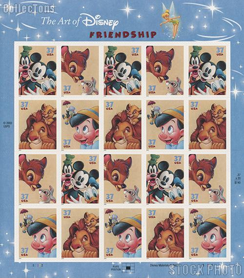 2004 The Art of Disney: Friendship 37 Cent US Postage Stamp Unused Sheet of 20 Scott #3865-3868