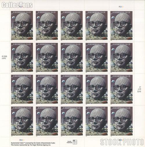 2004 R. Buckminster Fuller (1895-1983), Engineer 37 Cent US Postage Stamp Unused Sheet of 20 Scott #3870