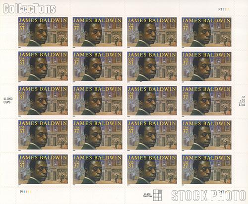 2004 Literary Arts - James Baldwin 37 Cent US Postage Stamp Unused Sheet of 20 Scott #3871