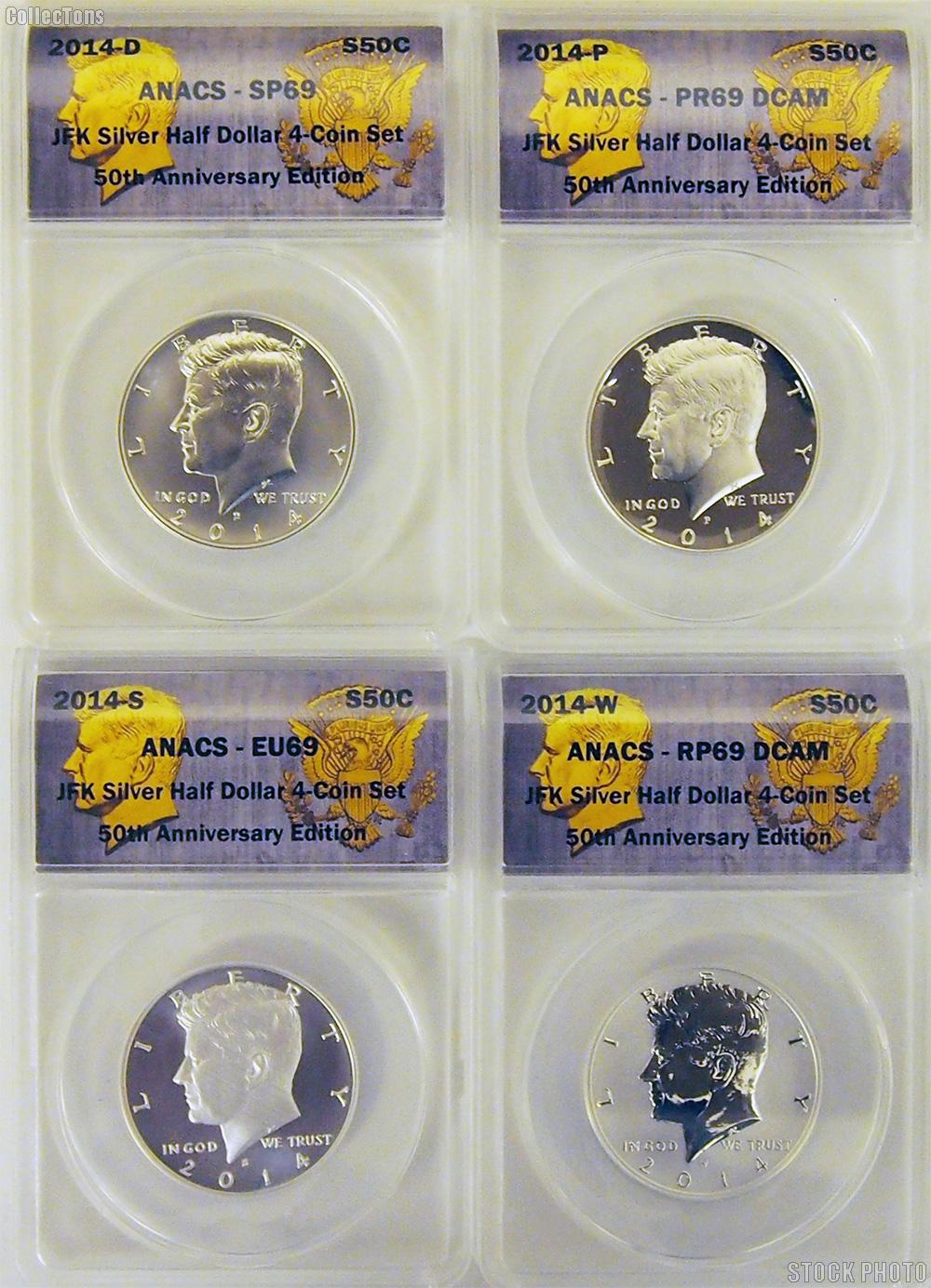 2014 Silver Kennedy Half Dollar - 50th Anniversary 4-Coin Set in ANACS 69