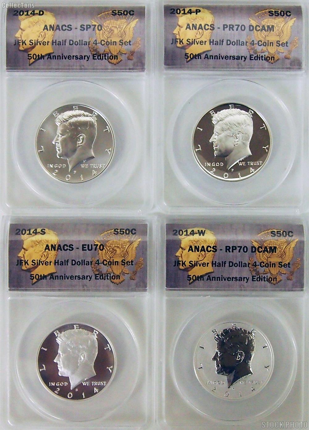 2014 Silver Kennedy Half Dollar - 50th Anniversary 4-Coin Set in ANACS 70