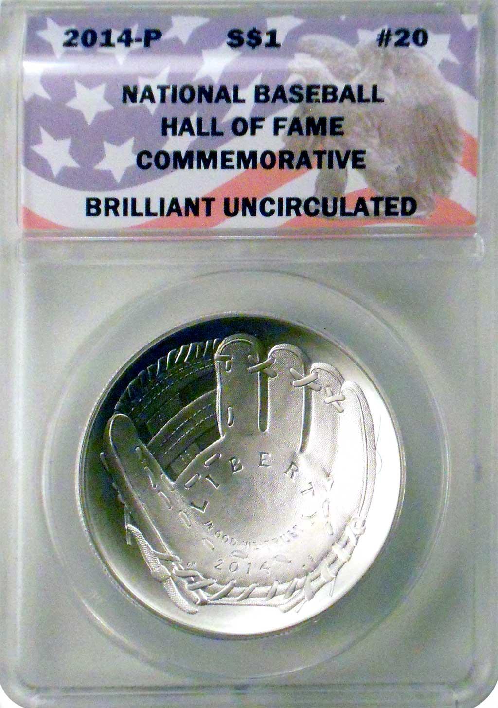 CollecTons Keepers #20: 2014-P National Baseball Hall of Fame Brilliant Uncirculated Commemorative Silver Dollar Certified in Exclusive ANACS Brilliant Uncirculated Holder