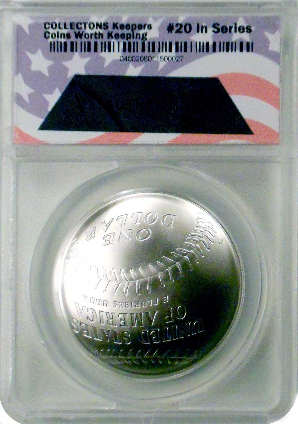 CollecTons Keepers #20: 2014-P National Baseball Hall of Fame Brilliant Uncirculated Commemorative Silver Dollar Certified in Exclusive ANACS Brilliant Uncirculated Holder