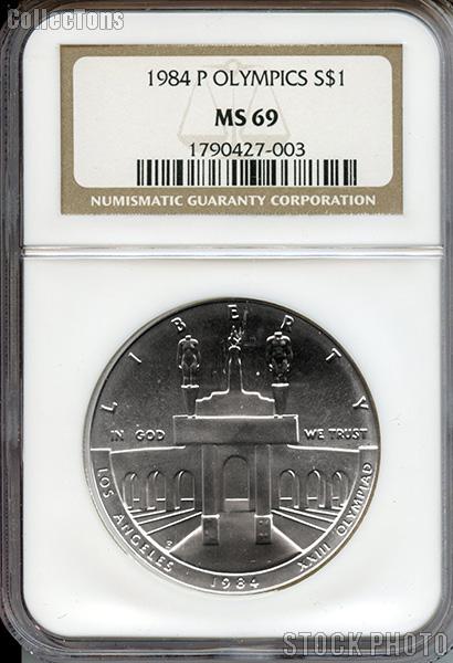 1984-P Los Angeles Olympiad Olympic Coliseum Commemorative Uncirculated Silver Dollar in NGC MS 69