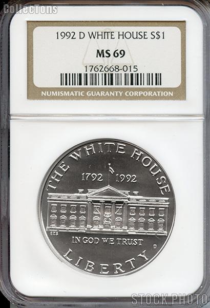 1992-D White House 200th Anniversary Commemorative Uncirculated Silver Dollar in NGC MS 69