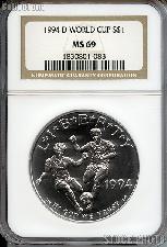 1994-D World Cup USA Commemorative Uncirculated Silver Dollar in NGC MS 69