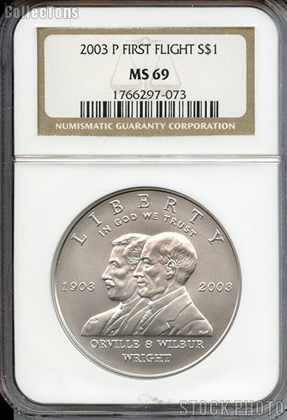 2003-P First Flight Commemorative Uncirculated Silver Dollar in NGC MS 69
