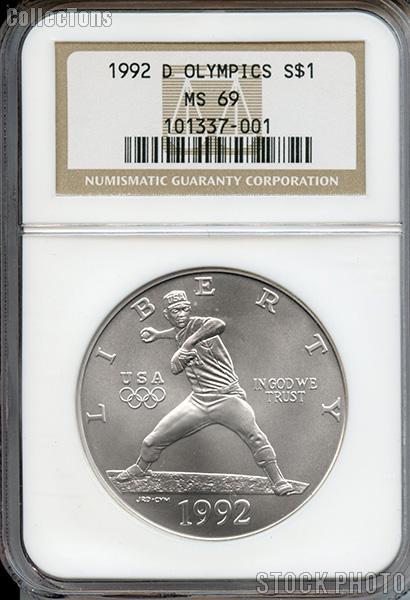 1992-D U.S. Olympic Baseball Commemorative Uncirulated Silver Dollar in NGC MS 69