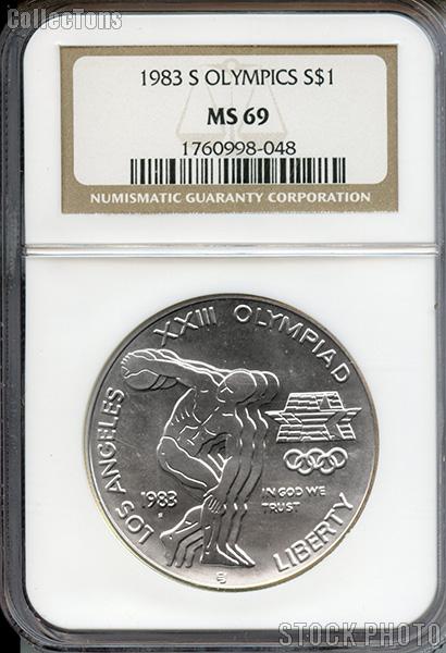 1983-S Discus Thrower Olympic Commemorative Uncirculated Silver Dollar in NGC MS 69