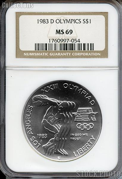 1983-D Discus Thrower Olympic Commemorative Uncirculated Silver Dollar in NGC MS 69