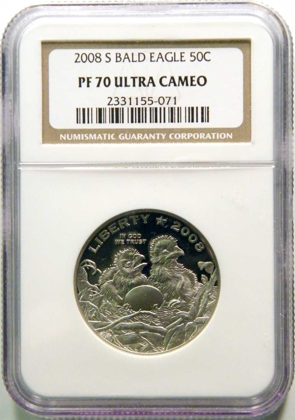 2008-S 50c Bald Eagle Half Dollar in NGC PF 70 UCAM COMMEMORATIVE ULTRA CAMEO