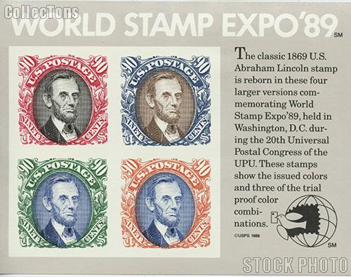 1989 World Stamp Expo '89 90 Cent US Postage Stamp Souvenir Sheet of 4 Scott #2433