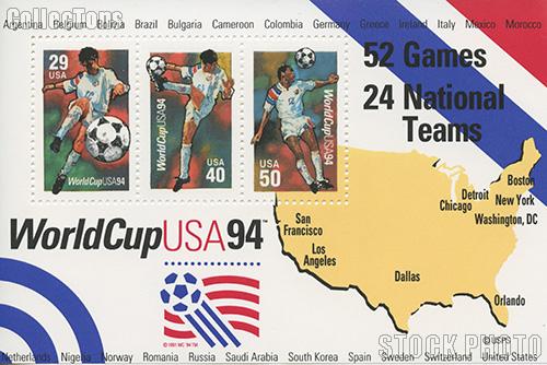 1994 World Cup Soccer Championships US Postage Stamp MNH Souvenir Sheet of 3 Scott #2837