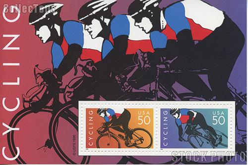 1996 Cycling US Postage Stamp MNH Souvenir Sheet of 2 Scott #3119