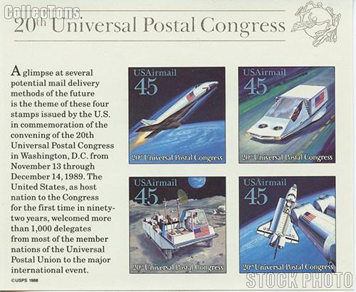 1989 20th UPU Congress Futuristic Mail Delivery 45 Cent US Postage Air Mail Stamp Souvenir Sheet of 4 Scott #C126
