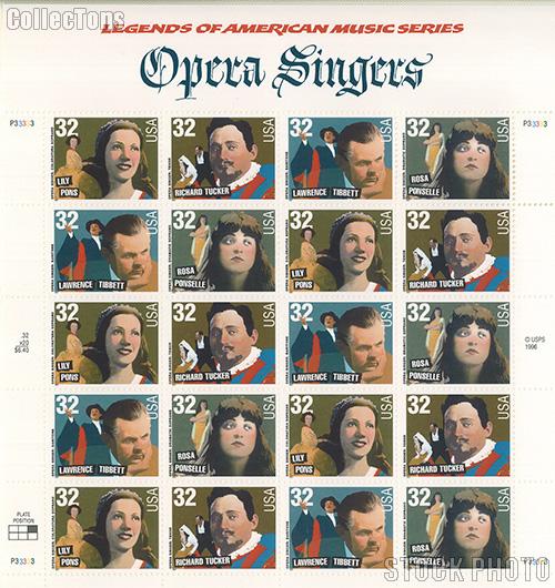 1997 American Music Series - Opera Singers 32 Cent US Postage Stamp MNH Sheet of 20 Scott #3154-#3157