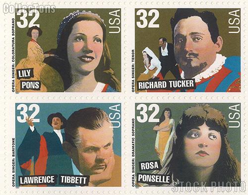 1997 American Music Series - Opera Singers 32 Cent US Postage Stamp MNH Sheet of 20 Scott #3154-#3157