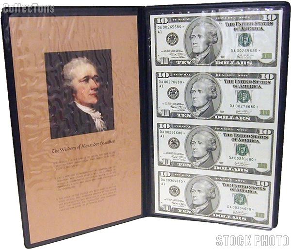 2003 Alexander Hamilton $10 Bill Star Note Uncut Currency Set (4 bills) in Portfolio from World Reserve Monetary Exchange
