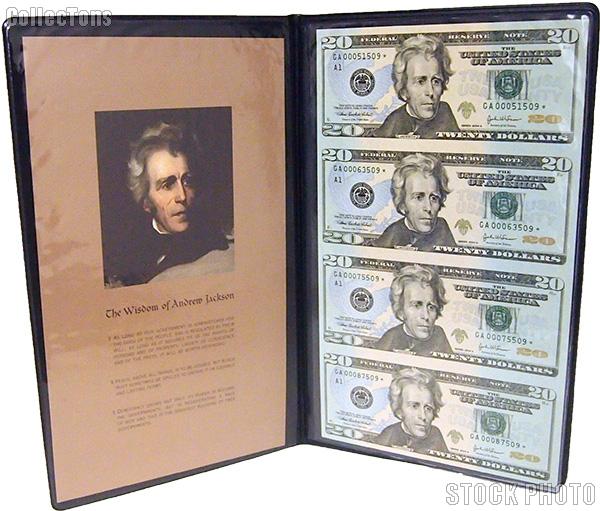2004 Andrew Jackson $20 Bill Star Note Uncut Currency Set (4 bills) in Portfolio from World Reserve Monetary Exchange