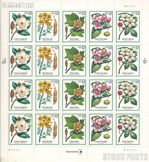 1998 Flowering Trees 32 Cent US Postage Stamp  Unused Sheet of 20 Scott #3193-#3197