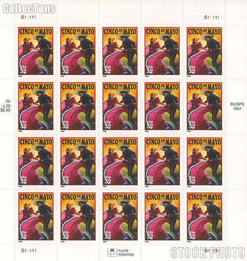 1998 Cinco De Mayo 32 Cent US Postage Stamp Unused Sheet of 20 Scott #3203