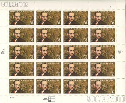 1998 Literary Arts Series - Stephen Vincent Benet 32 Cent US Postage Stamp MNH Sheet of 20 Scott #3221
