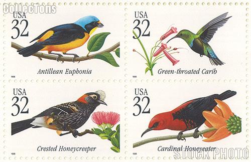 1998 Tropical Birds 32 Cent US Postage Stamp MNH Sheet of 20 Scott #3222-#3225