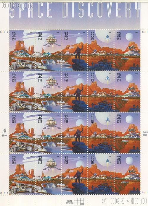 1998 Space Discovery 32 Cent US Postage Stamp MNH Sheet of 20 Scott #3238-#3242