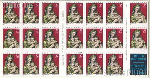 1998 Christmas - Madonna and Child 32 Cent US Postage Stamp Unused Booklet of 20 Scott #3244